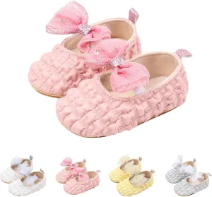 Baby Girl Soft Sole Bowknot Dress Mary Jane Flat Non-Slip First Walking Shoes