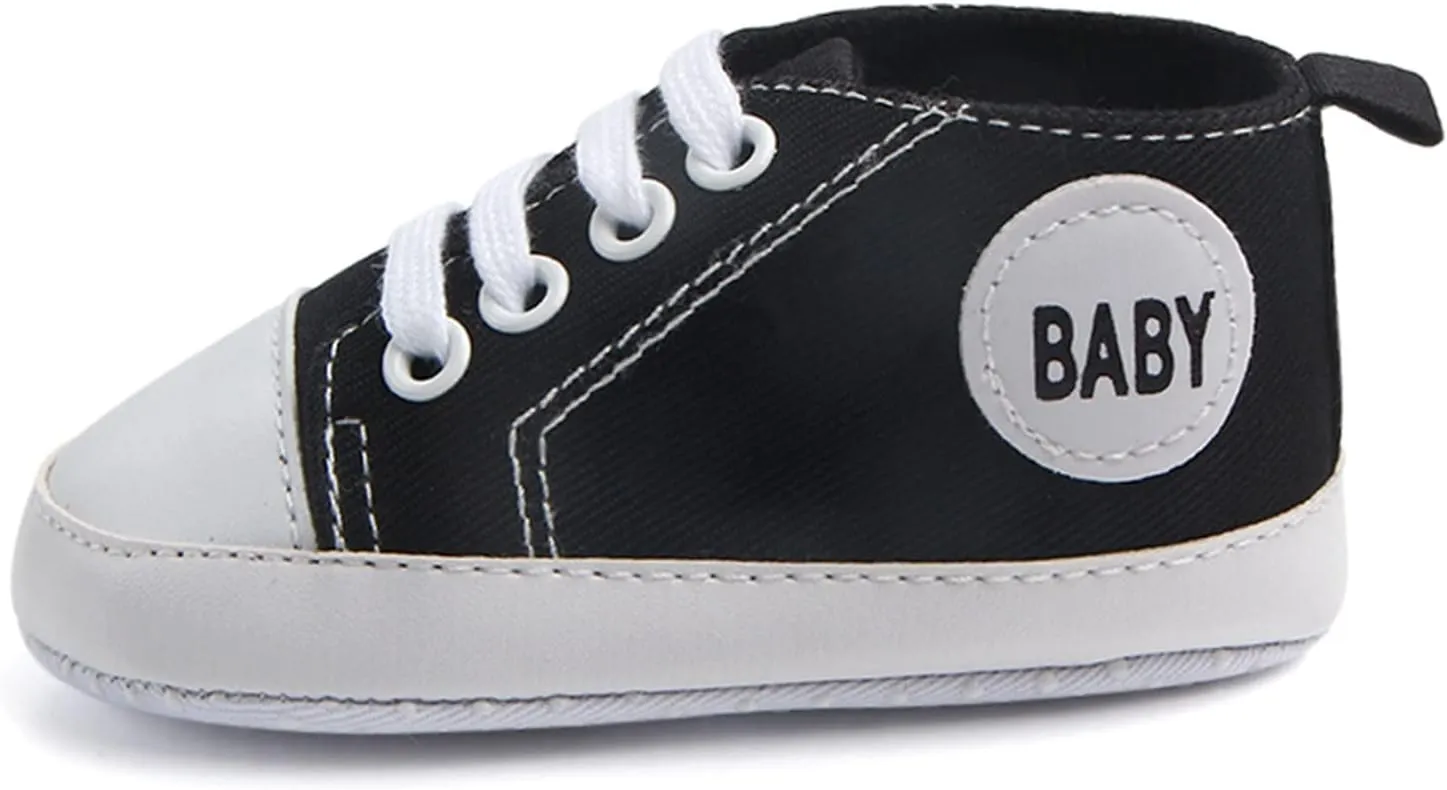 Baby Girls Boys Canvas High Top Shoes Lightweight Breathable Non-Slip Sneakers Infant Flat First Walking Shoes
