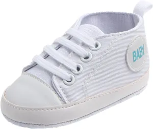Baby Girls Boys Canvas High Top Shoes Lightweight Breathable Non-Slip Sneakers Infant Flat First Walking Shoes