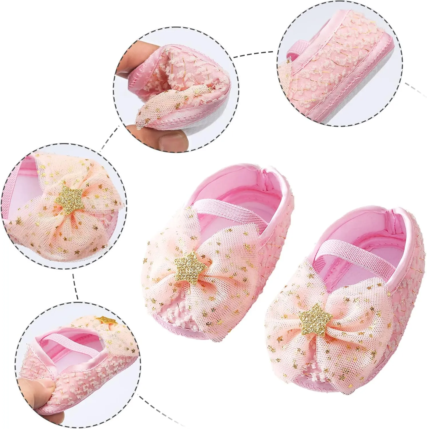 Baby Girls Mary Jane with Bowknot Soft Sole Wedding Dress Shoes Soft Newborn Infant First Prewalker
