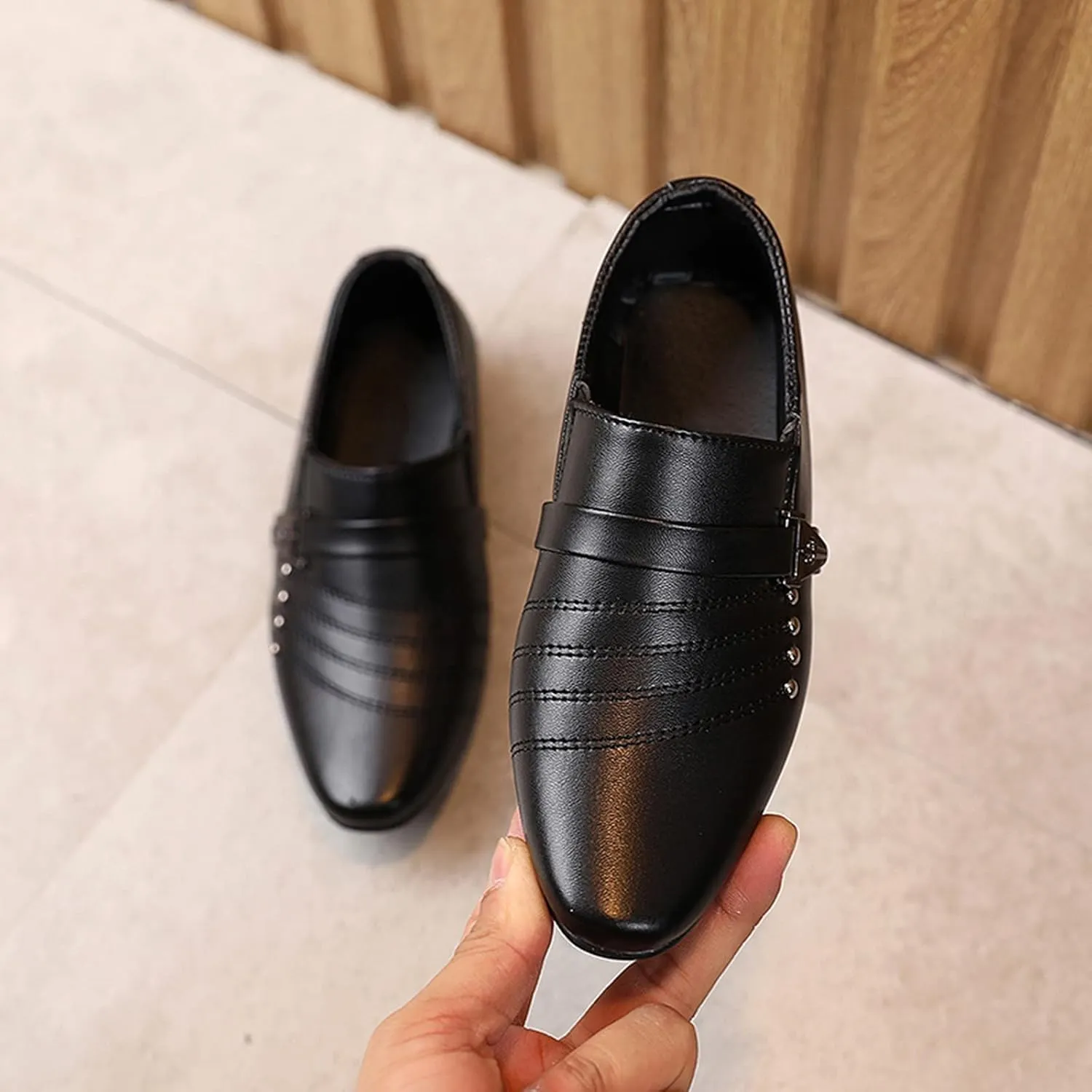 Boys Dress Shoes Kids Toddler Strap Decor British Style Oxfords Slip On Formal Casual Wedding School Dressy Shoes