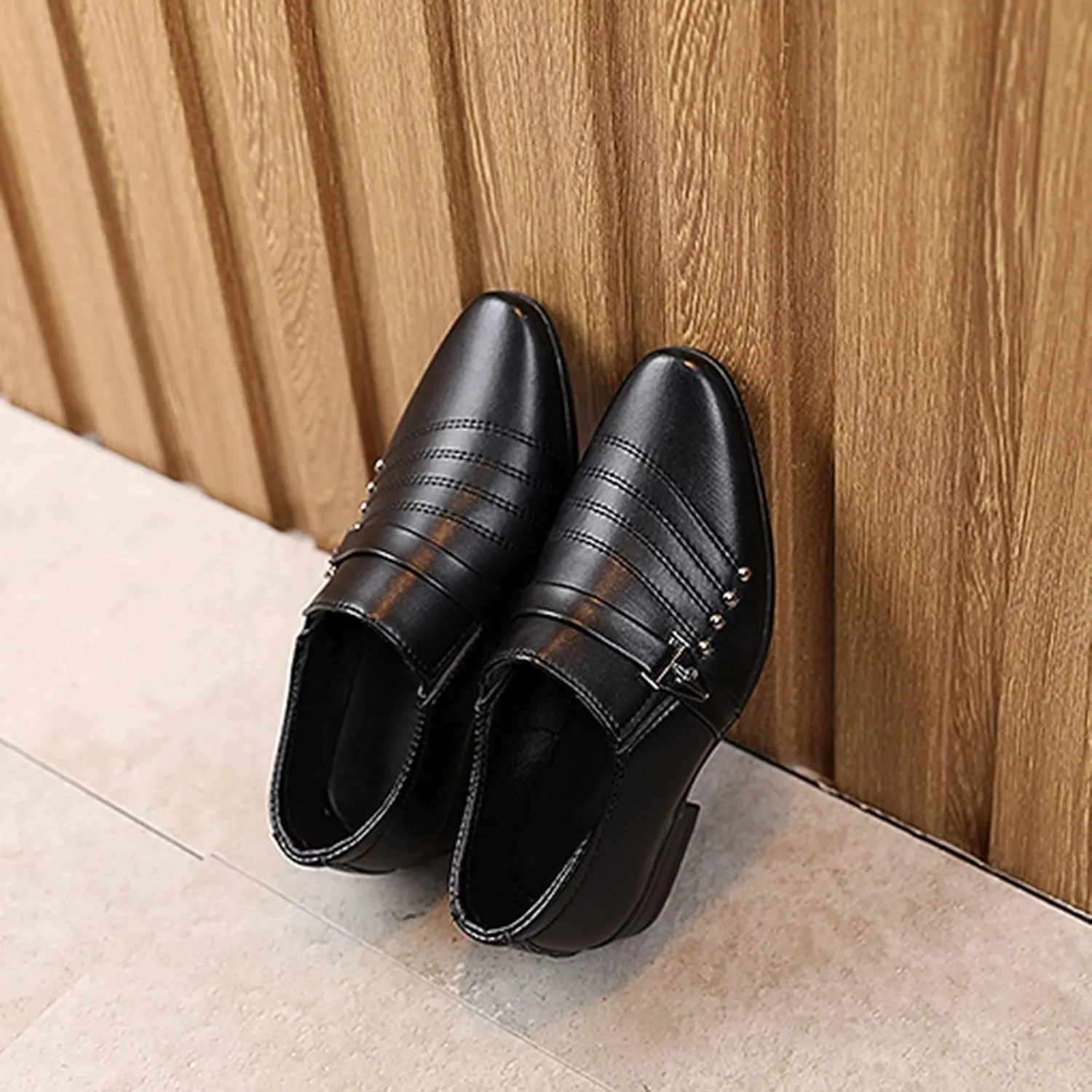 Boys Dress Shoes Kids Toddler Strap Decor British Style Oxfords Slip On Formal Casual Wedding School Dressy Shoes