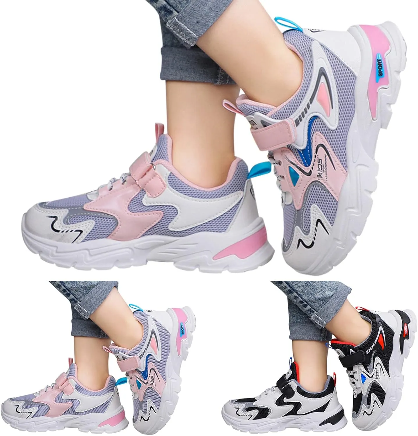 Boys Girls Sneakers, Kids Tennis Shoes for Walking/Running Lightweight Breathable Gym Shoes Light up Shoes for Big Kids