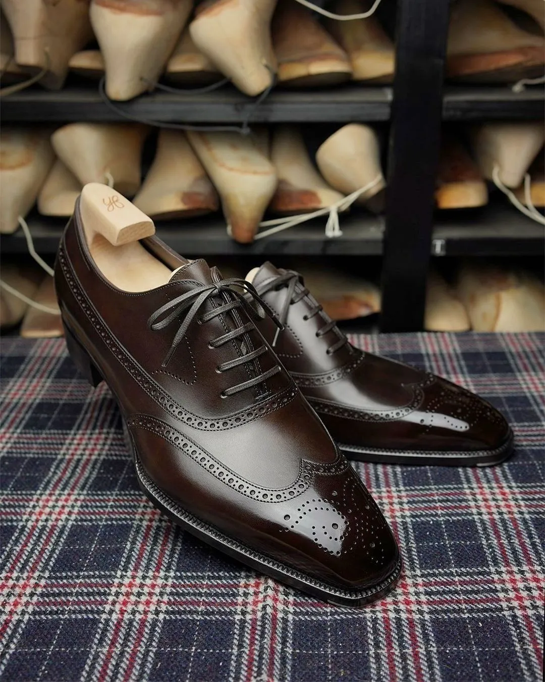 Brown Leather Cedria Brogue Wingtip Oxfords - Formal Shoes - SS23