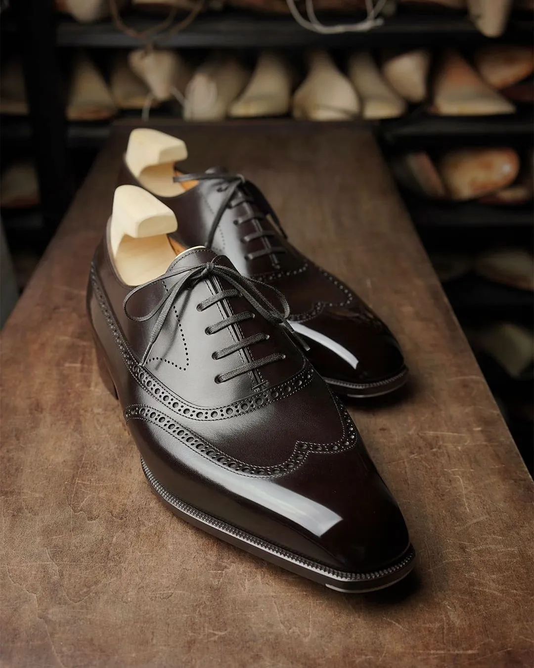 Brown Leather Cedria Brogue Wingtip Oxfords - Formal Shoes - SS23
