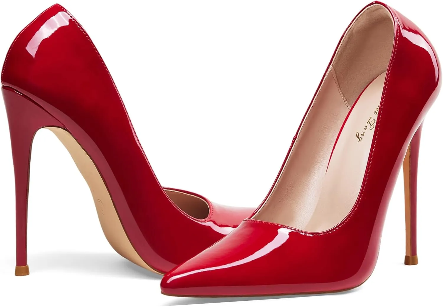 Elisabet Tang Women Pumps 12cm/4.7 Inch Stiletto Heels Pumps Pointed Toe Patent Leather Slip On High Heel Evening Party Dress Shoes