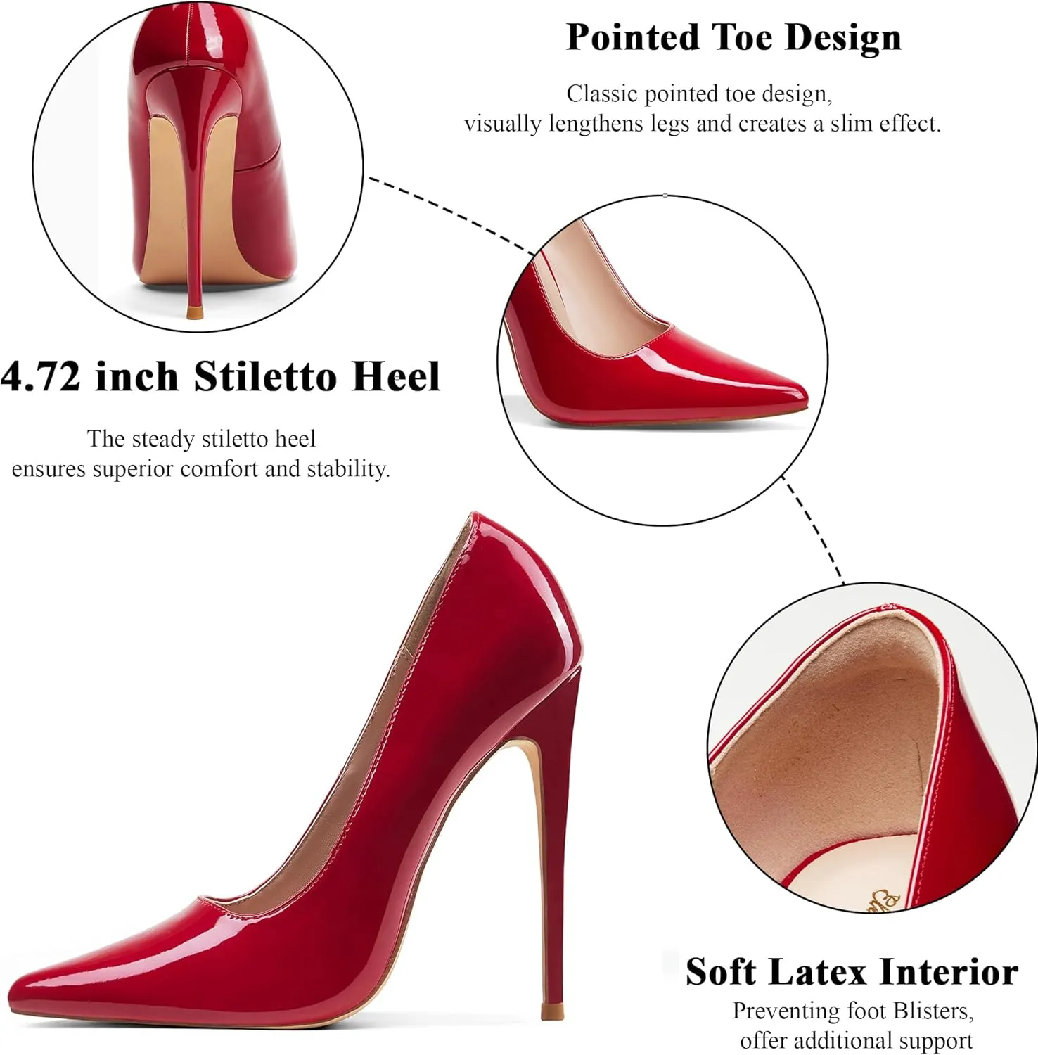 Elisabet Tang Women Pumps 12cm/4.7 Inch Stiletto Heels Pumps Pointed Toe Patent Leather Slip On High Heel Evening Party Dress Shoes