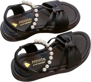 Girls Kids Pearl Elastic Strap Soft Sole Sandals Open Toe Non Slip Bow Dress Shoes Toddler Cute Birthday Footwear