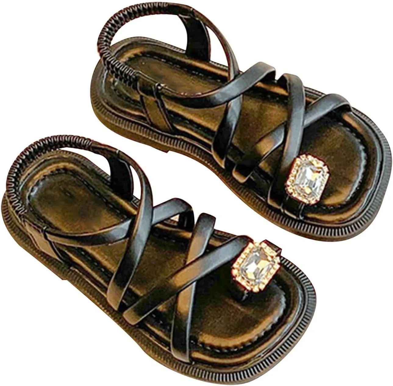 Girls Open Toe Cute No Heels Dress Sandals Strappy Elastic Ankle Strap Soft Platform Shoes for Beach Kids Sandals