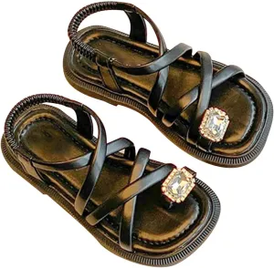 Girls Open Toe Cute No Heels Dress Sandals Strappy Elastic Ankle Strap Soft Platform Shoes for Beach Kids Sandals