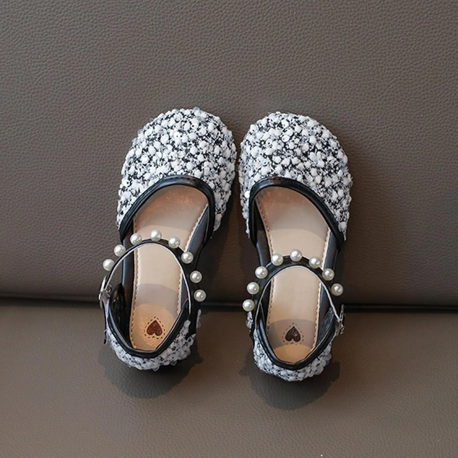 Girls Sequins Pearls Sandals Crystal Soft Bottom Single Dance Toddler Slides Shoes Closed Toed Soft Princess Dress Shoes