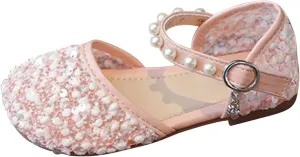 Girls Sequins Pearls Sandals Crystal Soft Bottom Single Dance Toddler Slides Shoes Closed Toed Soft Princess Dress Shoes