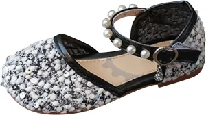 Girls Sequins Pearls Sandals Crystal Soft Bottom Single Dance Toddler Slides Shoes Closed Toed Soft Princess Dress Shoes