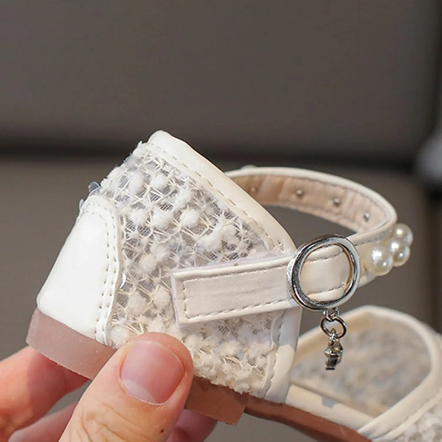 Girls Sequins Pearls Sandals Crystal Soft Bottom Single Dance Toddler Slides Shoes Closed Toed Soft Princess Dress Shoes
