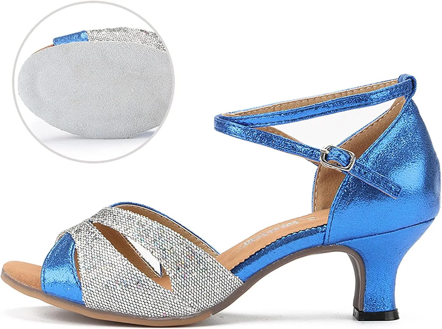 Hbeylia Vintage Dress Dance Pump Sandals Shoes For Women Ladies Glitter Sequin Peep Toe Chunky Mid Heels Cross Ankle Strap Dressy Ballet Flats Retro Ballroom Latin Salsa Dance Shoes For Wedding Party