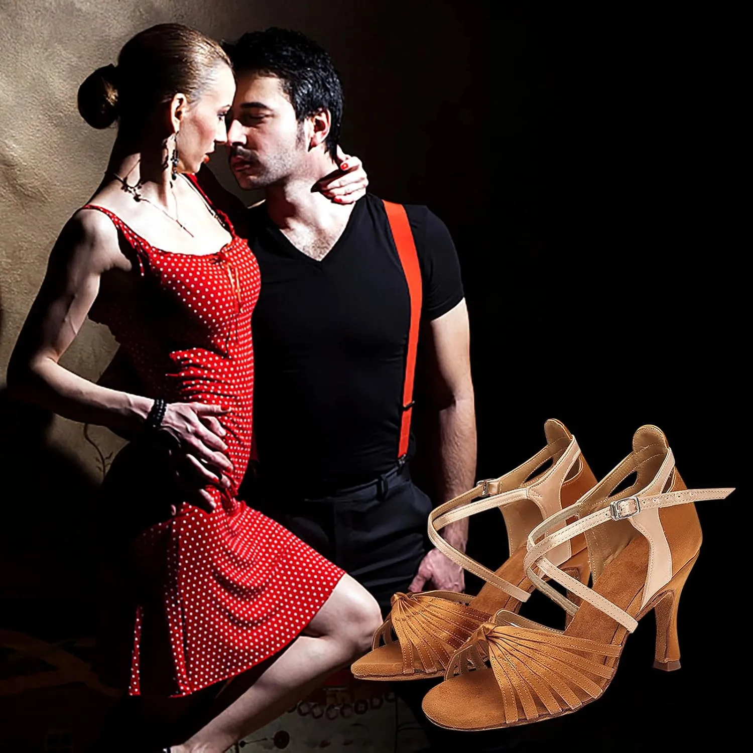 Hbeylia Women's Latin Dance Shoes Open Toe Mid Heel Ankle Strap Satin Professional Ballroom Salsa Practice Performance Dance Shoes For Wedding Party