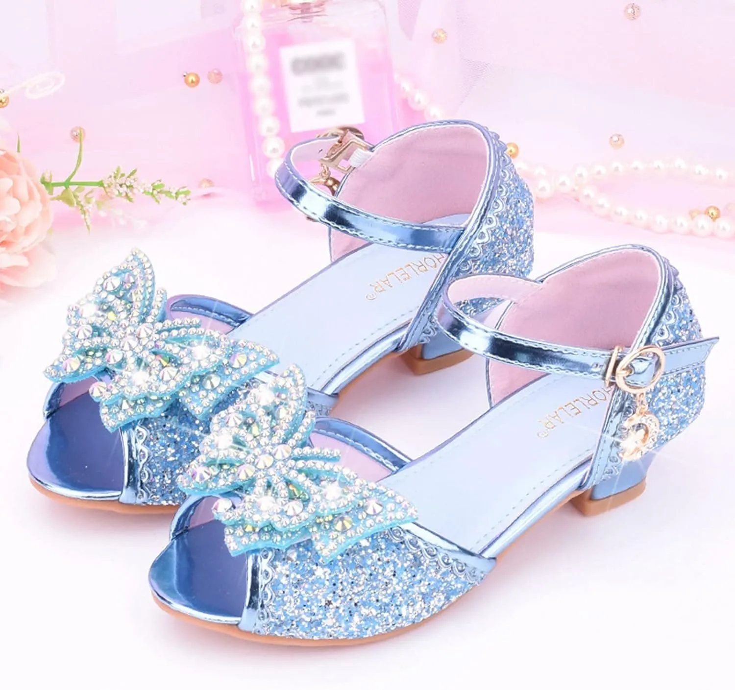 Kids Girls Party Wedding Sandals rystal Heels Open Toe Bow Formal Dress Shoes Princess Bridesmaid Shining Sandals