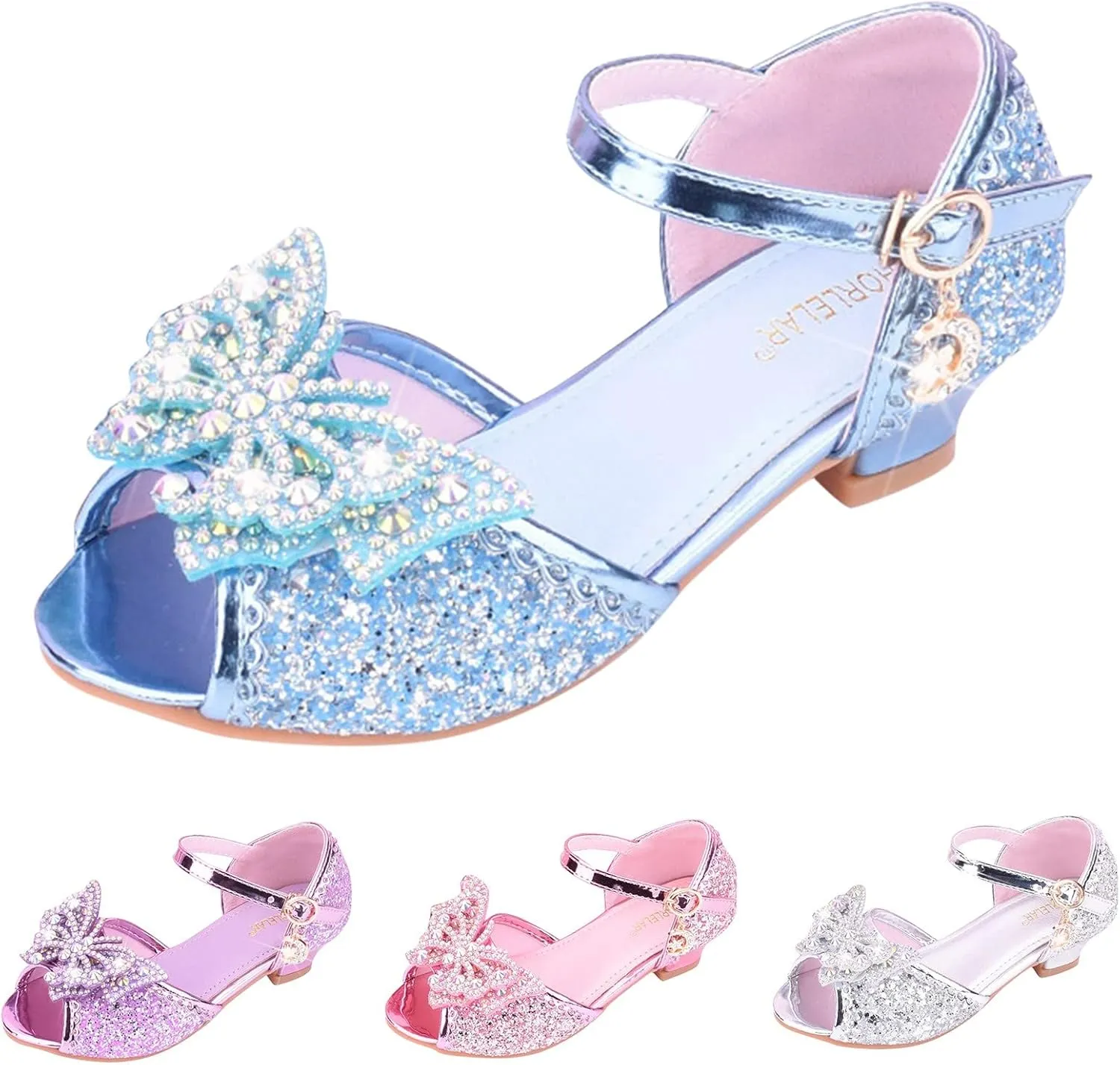 Kids Girls Party Wedding Sandals rystal Heels Open Toe Bow Formal Dress Shoes Princess Bridesmaid Shining Sandals