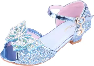 Kids Girls Party Wedding Sandals rystal Heels Open Toe Bow Formal Dress Shoes Princess Bridesmaid Shining Sandals