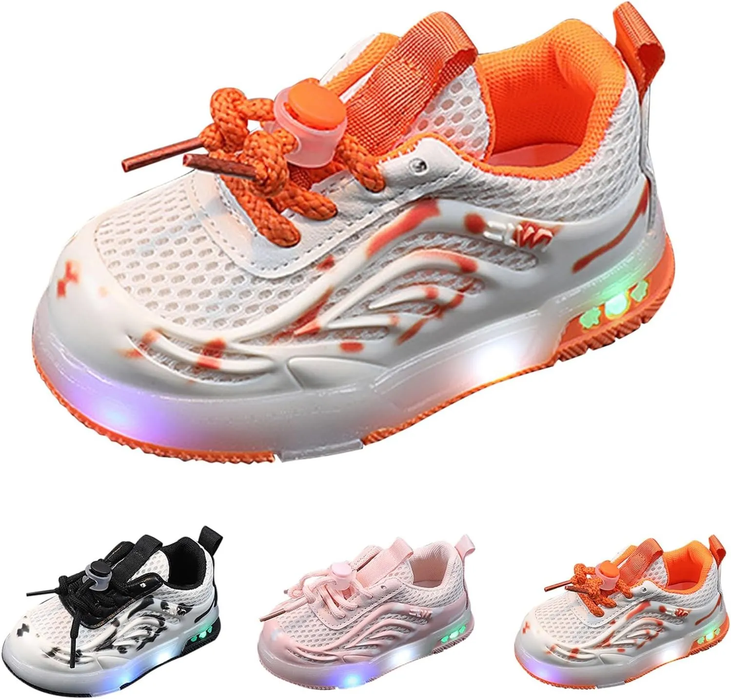 Kids Toddler Light Up Flashing Shoes Girls Boys Lightweight Mesh Breathable Flat Glowing First Walking Sneaker