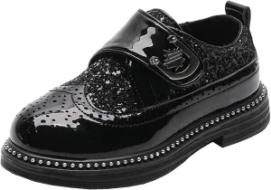 Little Big Boys Girls Dress Oxfords Hook&Loop Shiny Glitter Formal Shoes for Wedding Party Show Ceremony