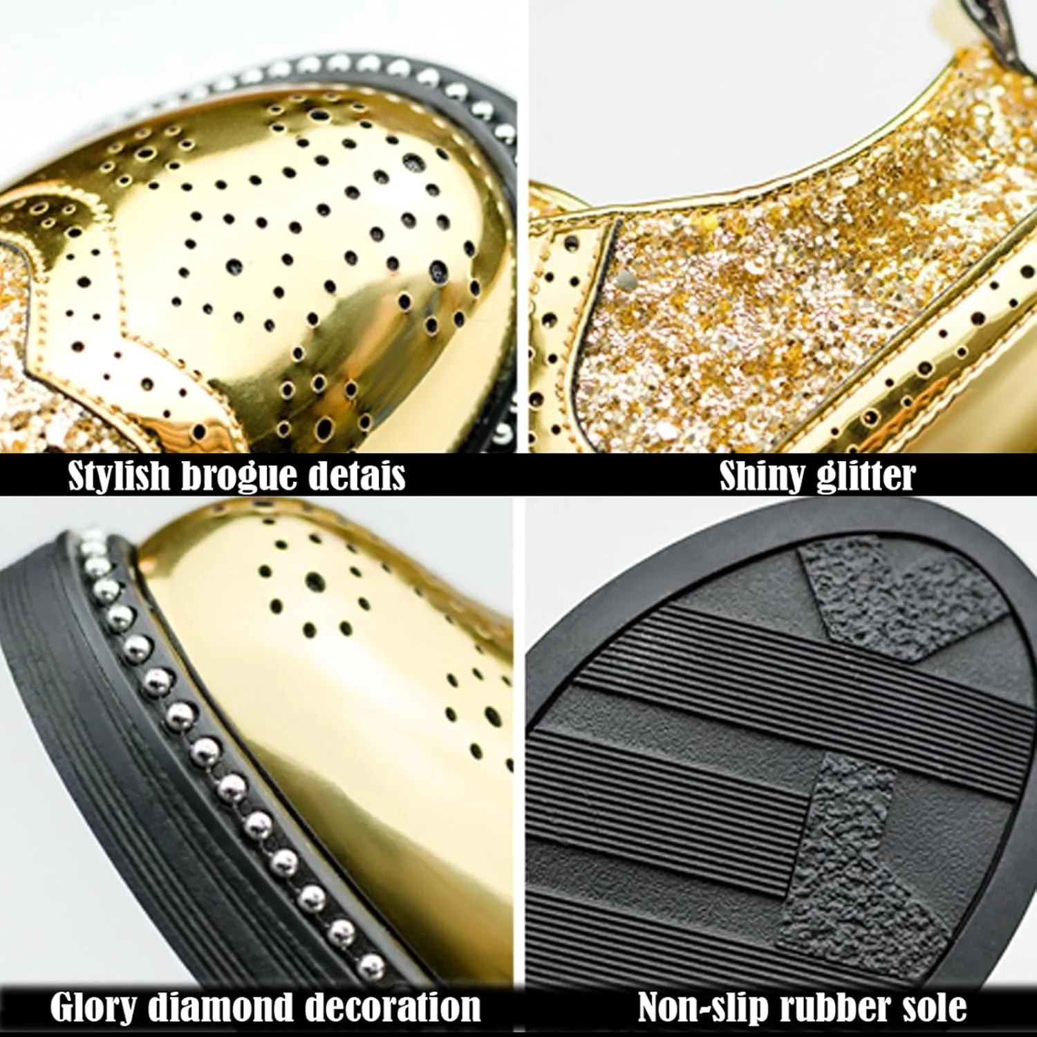 Little Big Boys Girls Dress Oxfords Hook&Loop Shiny Glitter Formal Shoes for Wedding Party Show Ceremony