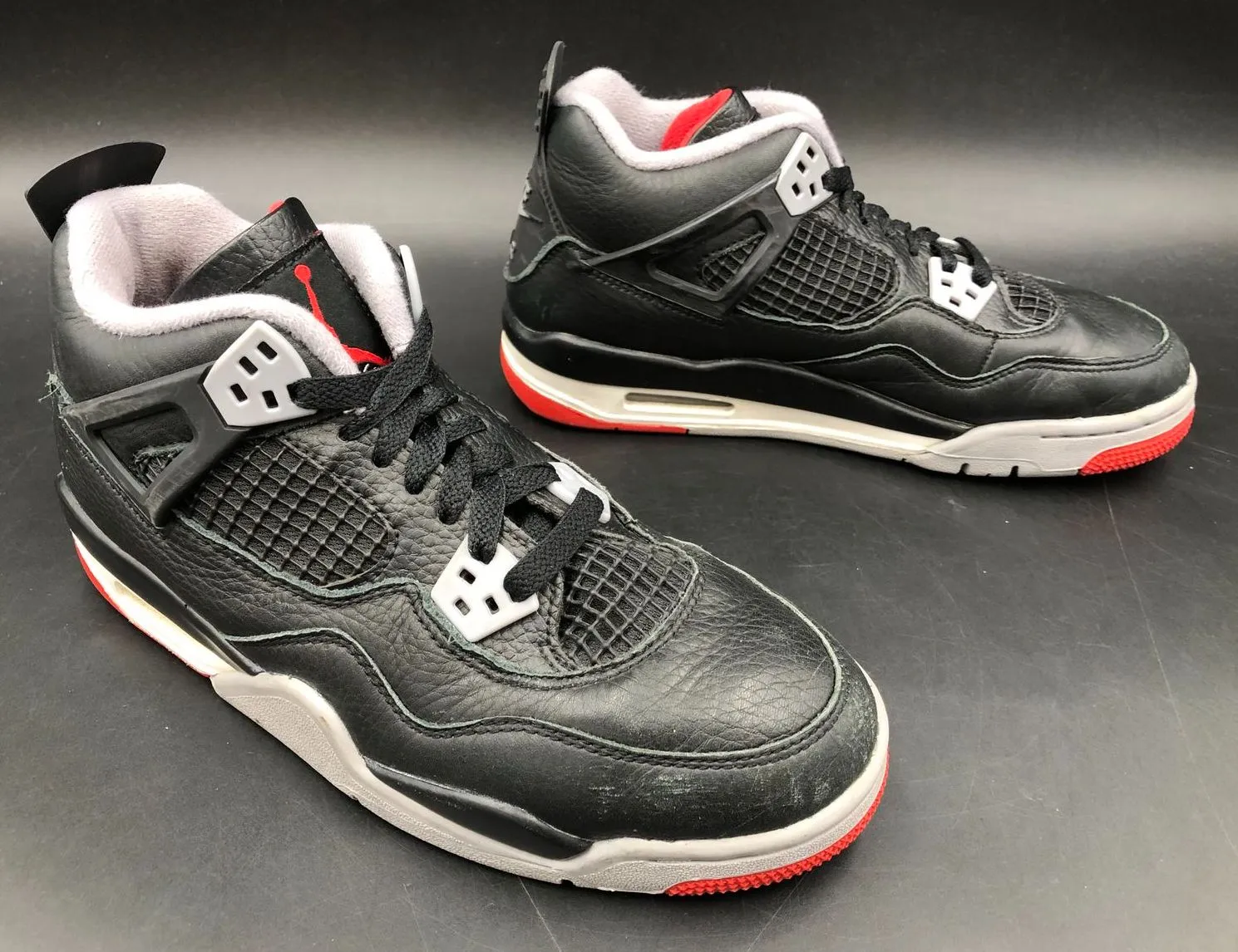 Nike Jordan 4 Retro GS 'Bred Reimagined' Black/Grey/Red Sneakers - 5.5Y ( COA)
