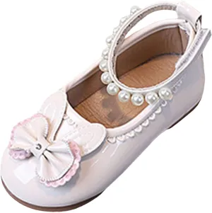 Soft Flat Shoes Summer Girl Shoes Girls Princess New Children's Pearl Bow Spring and Summer Small Leather Girl Baby Single Soft Sole