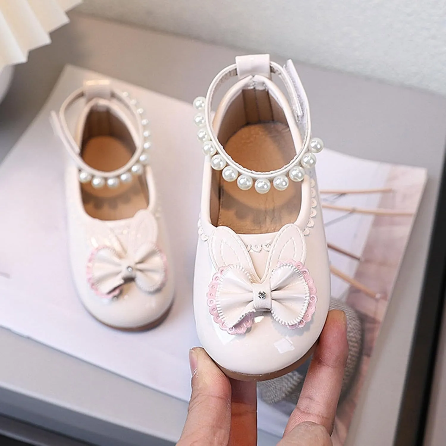 Soft Flat Shoes Summer Girl Shoes Girls Princess New Children's Pearl Bow Spring and Summer Small Leather Girl Baby Single Soft Sole