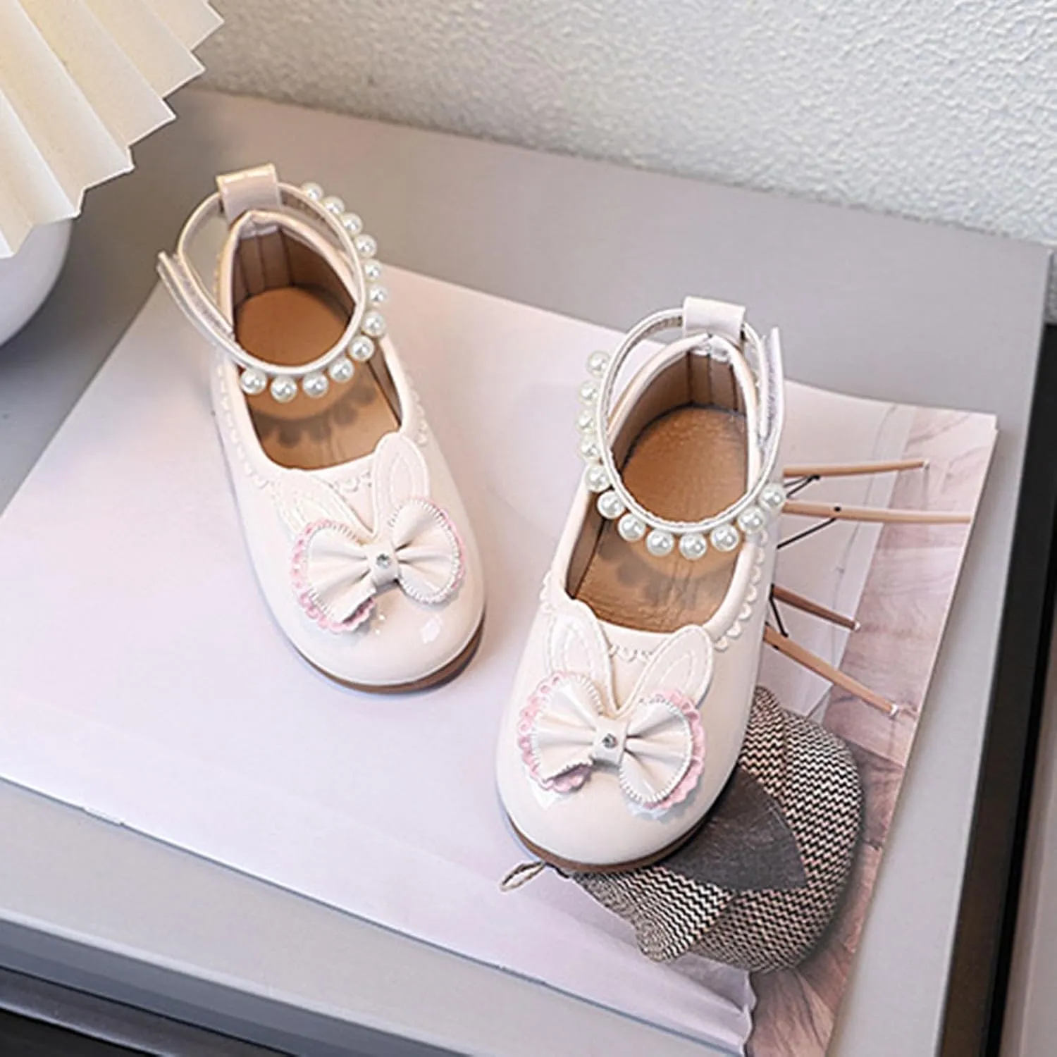 Soft Flat Shoes Summer Girl Shoes Girls Princess New Children's Pearl Bow Spring and Summer Small Leather Girl Baby Single Soft Sole