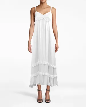 Solid Silk With Picot Midi Dress in IVORY