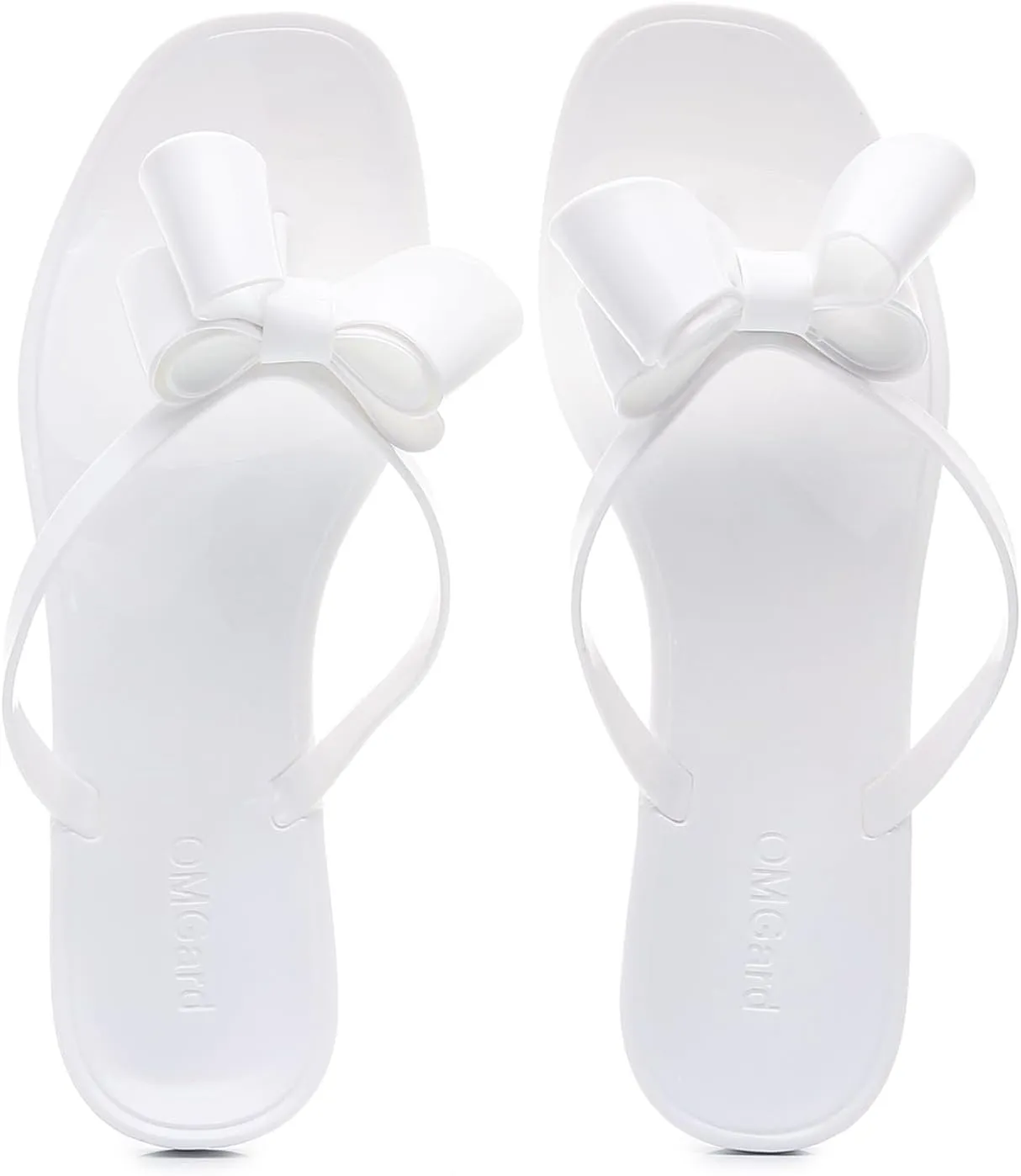 Studded Sandals for Women Bow Flip Flops Jelly Shoes Womens Beige Jellies Flat Summer Beach Thong Slides with Rivets Dressy Slippers Slip On