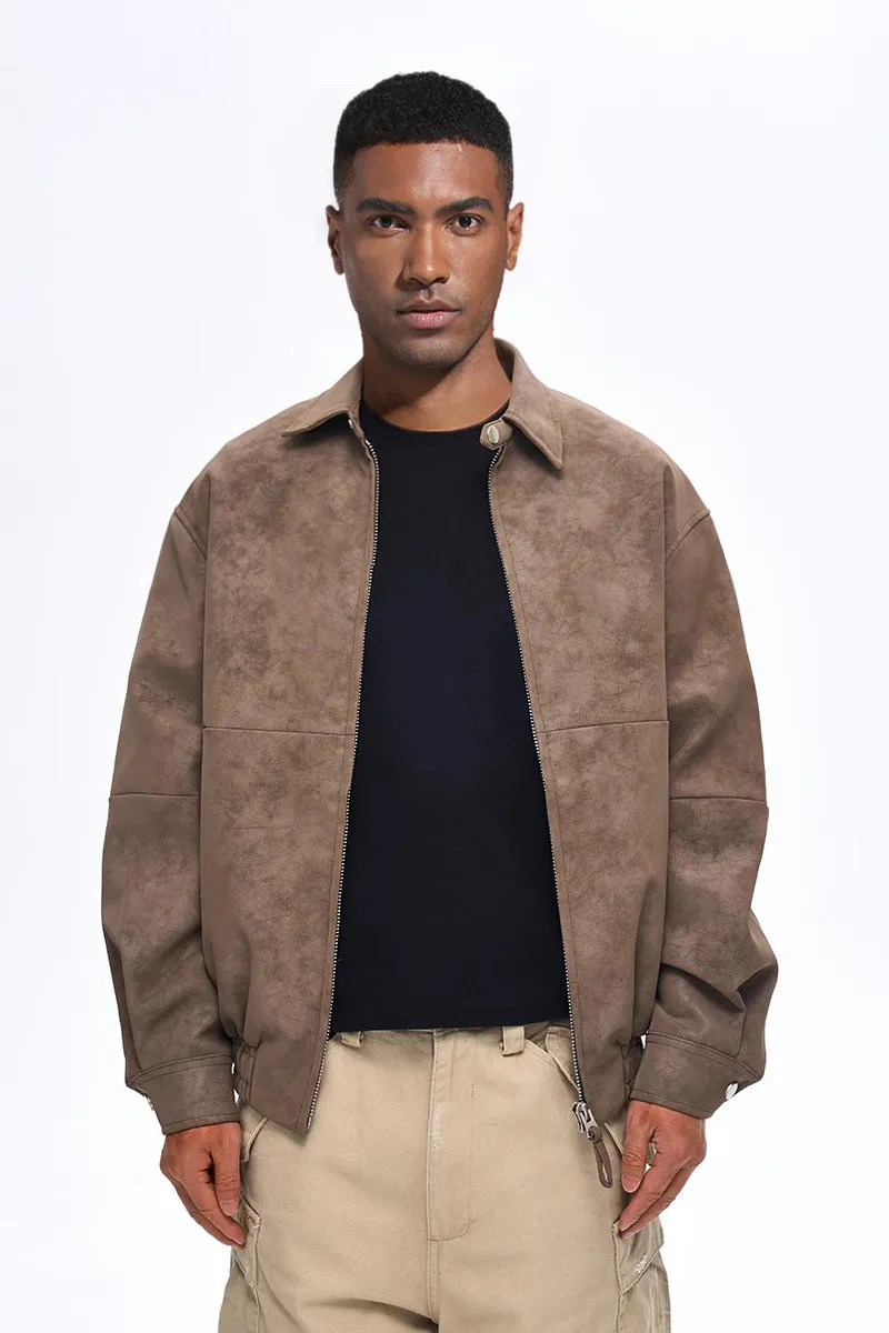 Suede Harrington Jacket - Beige Suede