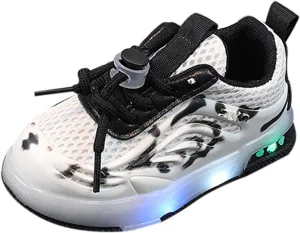 Toddler Boys Girls Light Up Shoes LED Lightweight Mesh Breathable Walking Sneakers Lace Up Soft Soles Sports Shoes