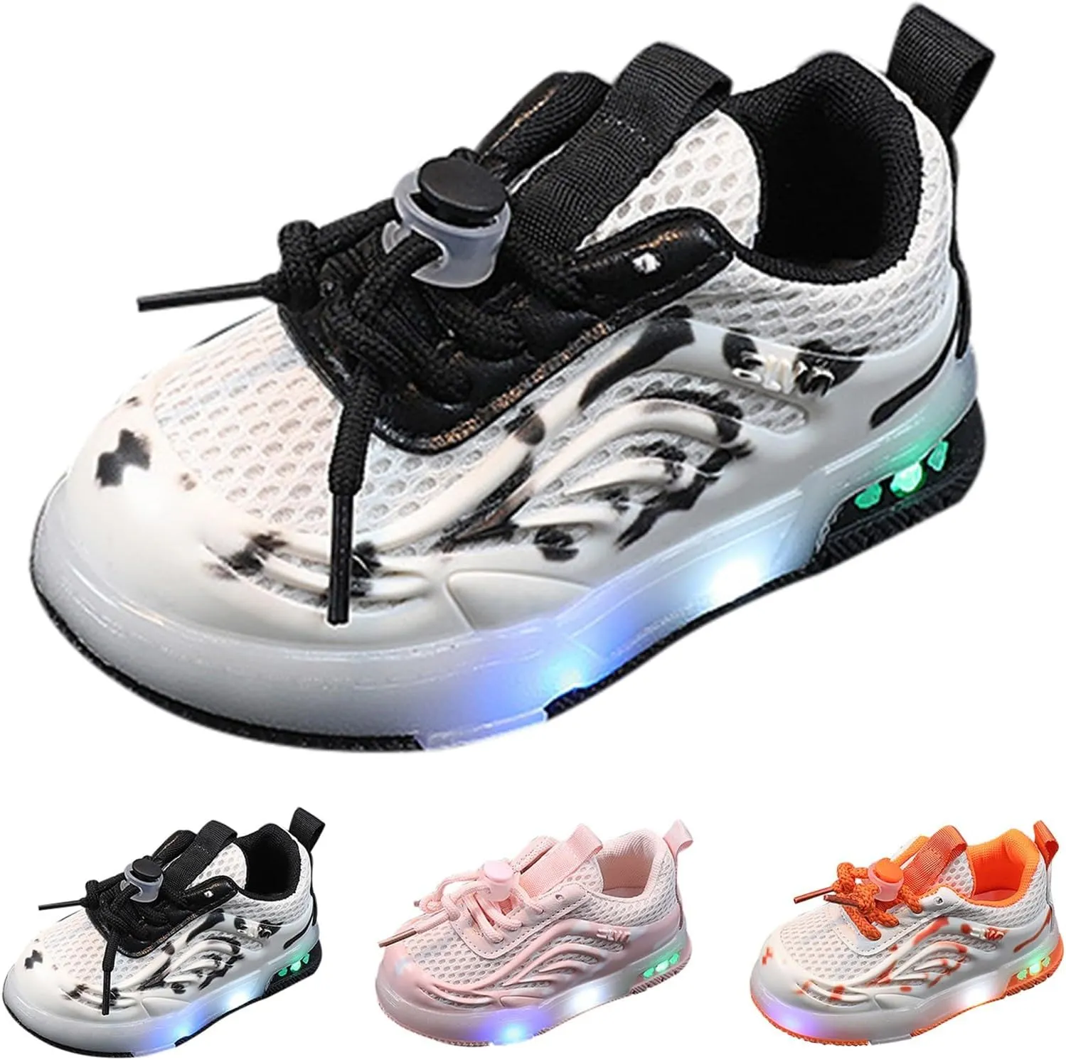 Toddler Boys Girls Light Up Shoes LED Lightweight Mesh Breathable Walking Sneakers Lace Up Soft Soles Sports Shoes