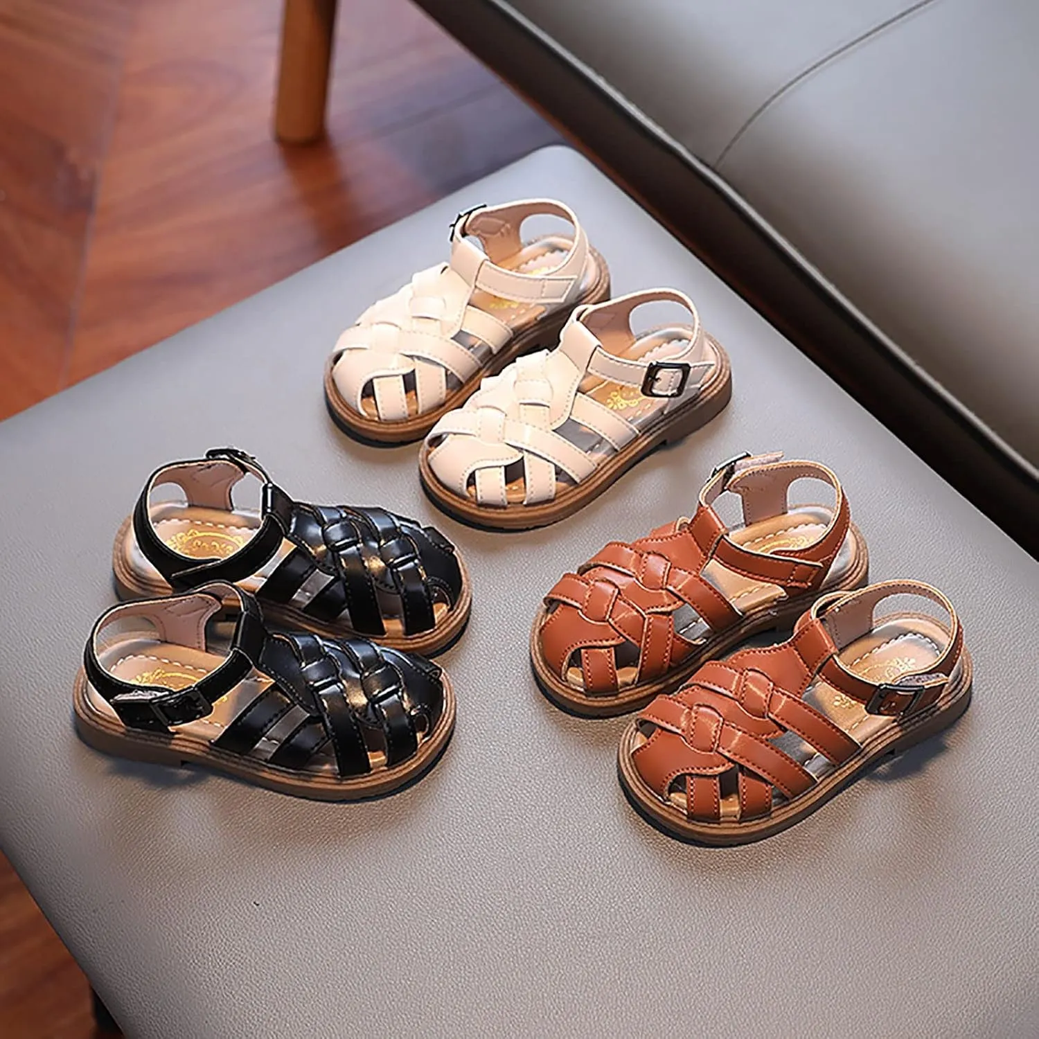 Toddler Closed Toe Walking Sandals Soft Rubber Sole Flat Shoes Lightweight Anti Slip Jelly Shoes for Girls Boys