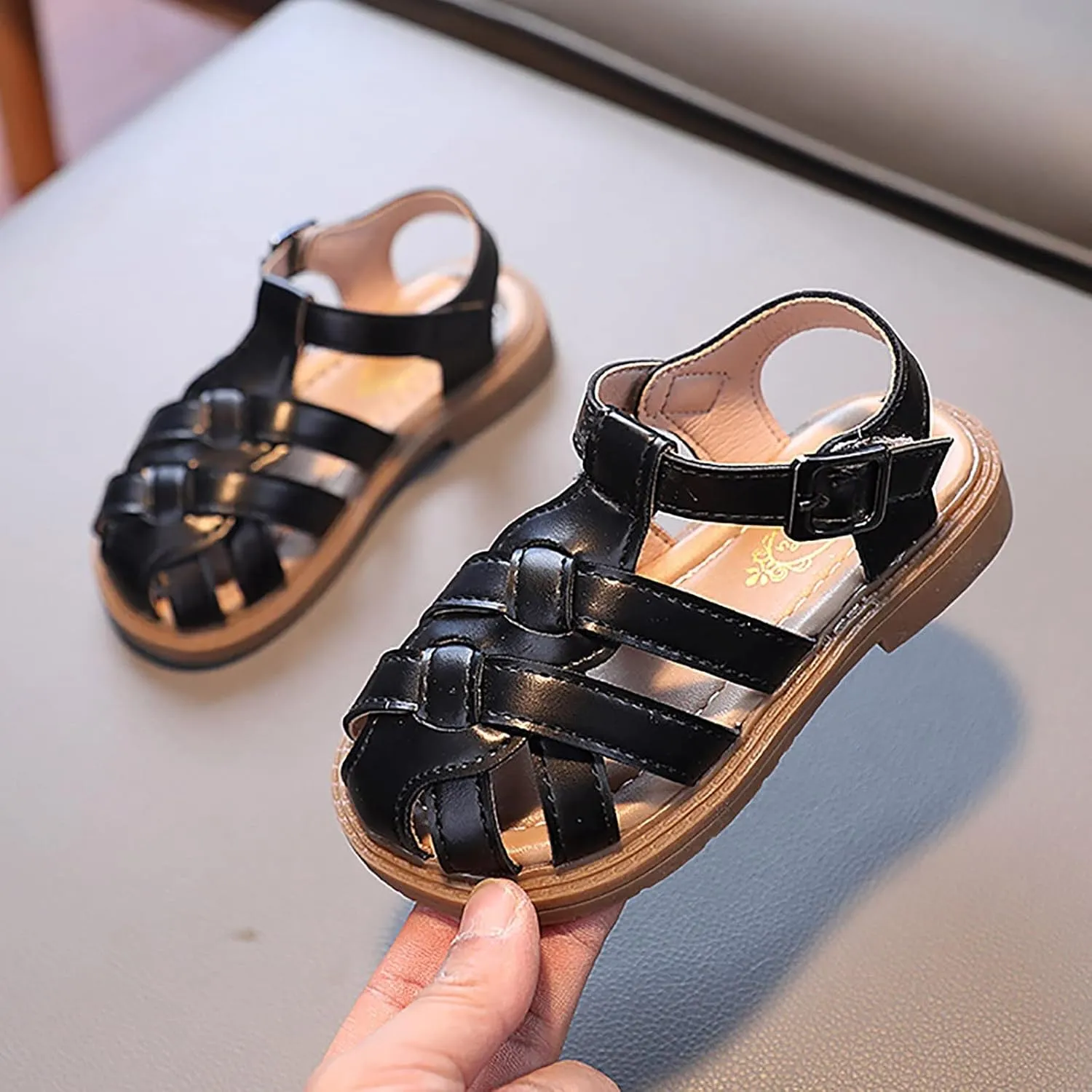 Toddler Closed Toe Walking Sandals Soft Rubber Sole Flat Shoes Lightweight Anti Slip Jelly Shoes for Girls Boys