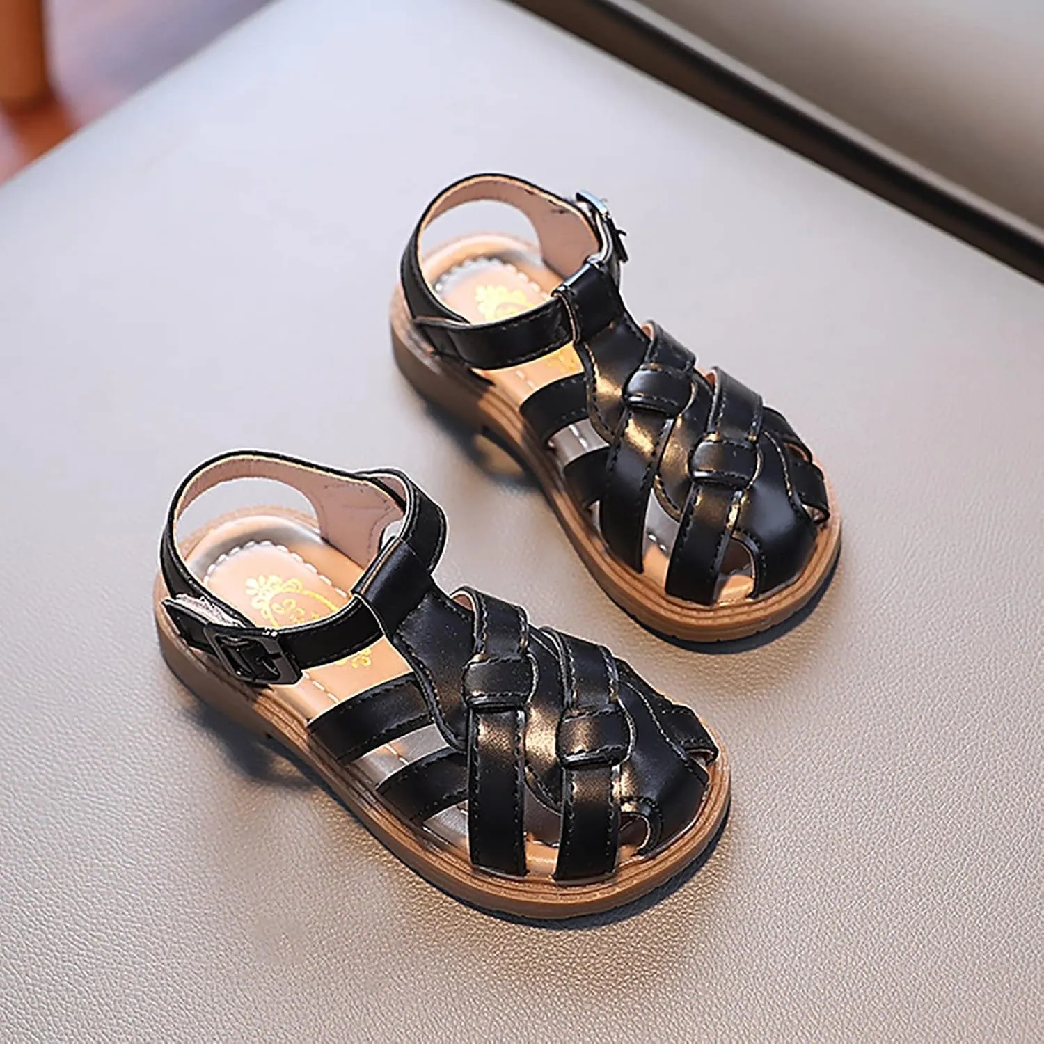 Toddler Closed Toe Walking Sandals Soft Rubber Sole Flat Shoes Lightweight Anti Slip Jelly Shoes for Girls Boys