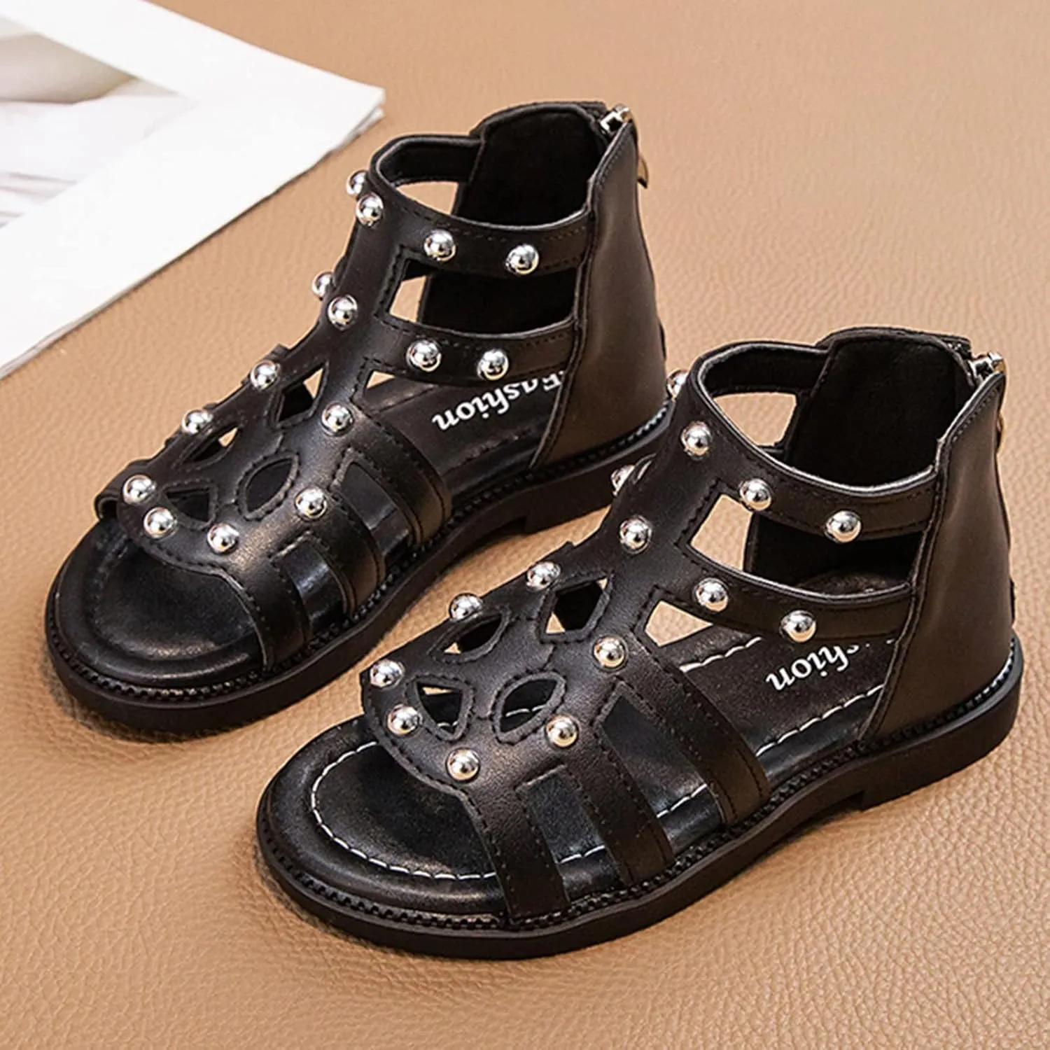 Toddler Girls Flat High Top Sandals Open Toe Rubber Soft Sole Non Slip Outdoor Casual Roman Shoes for Big Kids