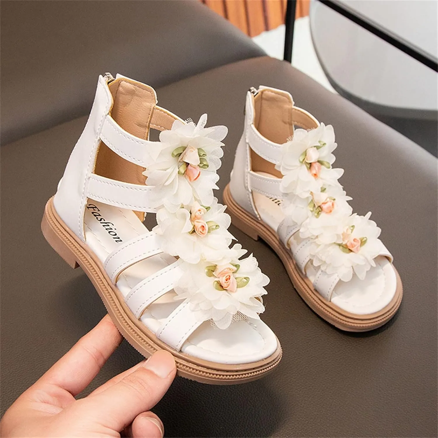 Toddler Lace Flowers High Top Roman Sandals Cute Non-Slip Zipper Shoes 2025 Casual Baby Cute Holiday Sandals