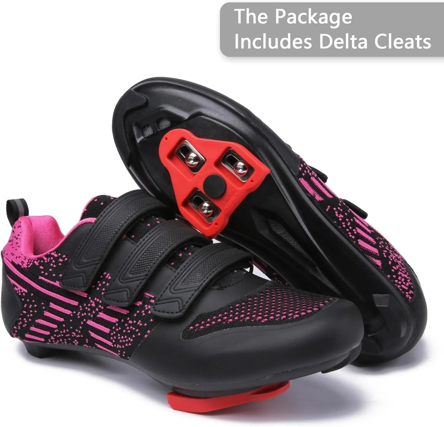 Unisex Road Bike Cycling Shoes Compatible with Peloton Shimano SPD Bike Riding Shoes for Men Women, 3 Straps, Pre-Installed Delta Cleats for Indoor Outdoor Cycling Biking