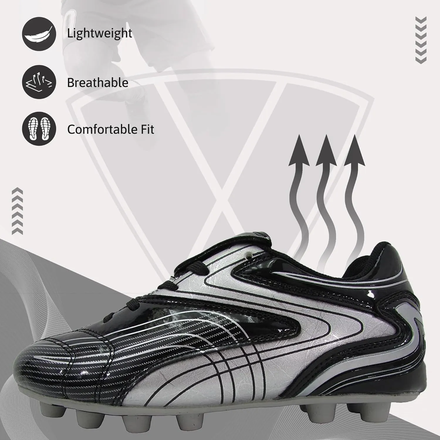 Vizari Striker FG Soccer Cleats for Men & Women | Premium Firm Ground Football Shoes with Rubber Studs | Black Synthetic Cleats for Outdoor Play, Size 6.5-13 (Unisex)
