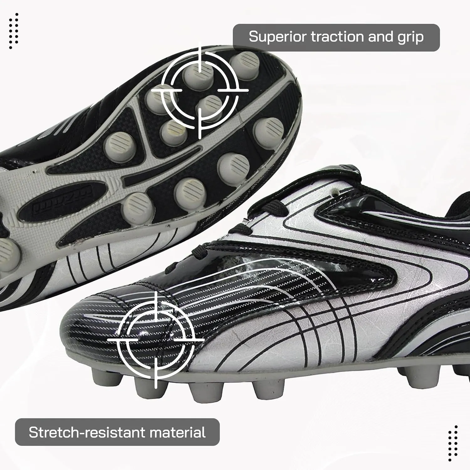 Vizari Striker FG Soccer Cleats for Men & Women | Premium Firm Ground Football Shoes with Rubber Studs | Black Synthetic Cleats for Outdoor Play, Size 6.5-13 (Unisex)