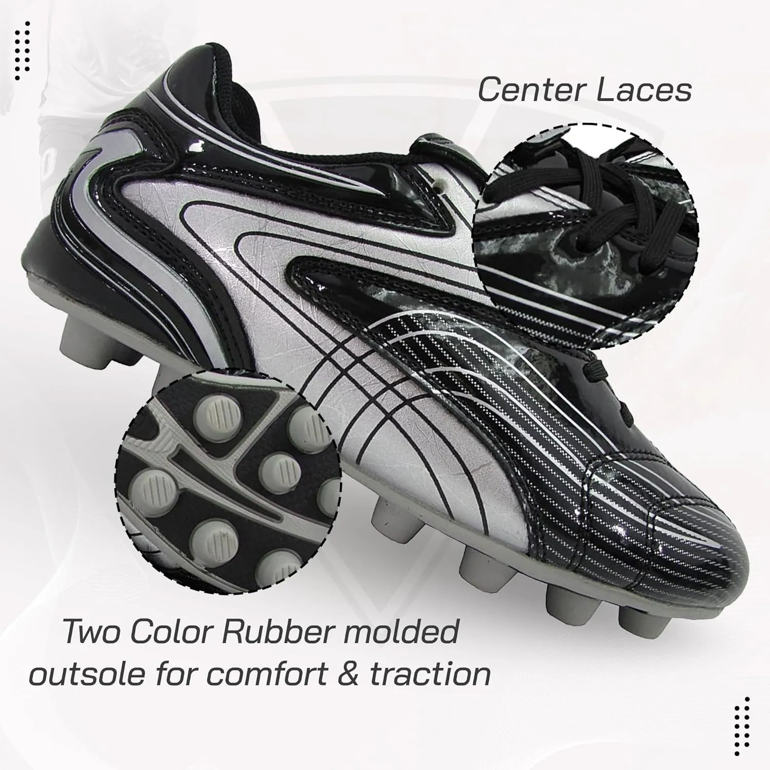 Vizari Striker FG Soccer Cleats for Men & Women | Premium Firm Ground Football Shoes with Rubber Studs | Black Synthetic Cleats for Outdoor Play, Size 6.5-13 (Unisex)