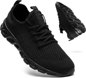 WCIDFY Womens Mens Running Tennis Shoes Unisex Slip On Gym Walking Shoes Lightweight Workout Sneakers Daily Footwear Traveling Black 5.5 Women/4 Men