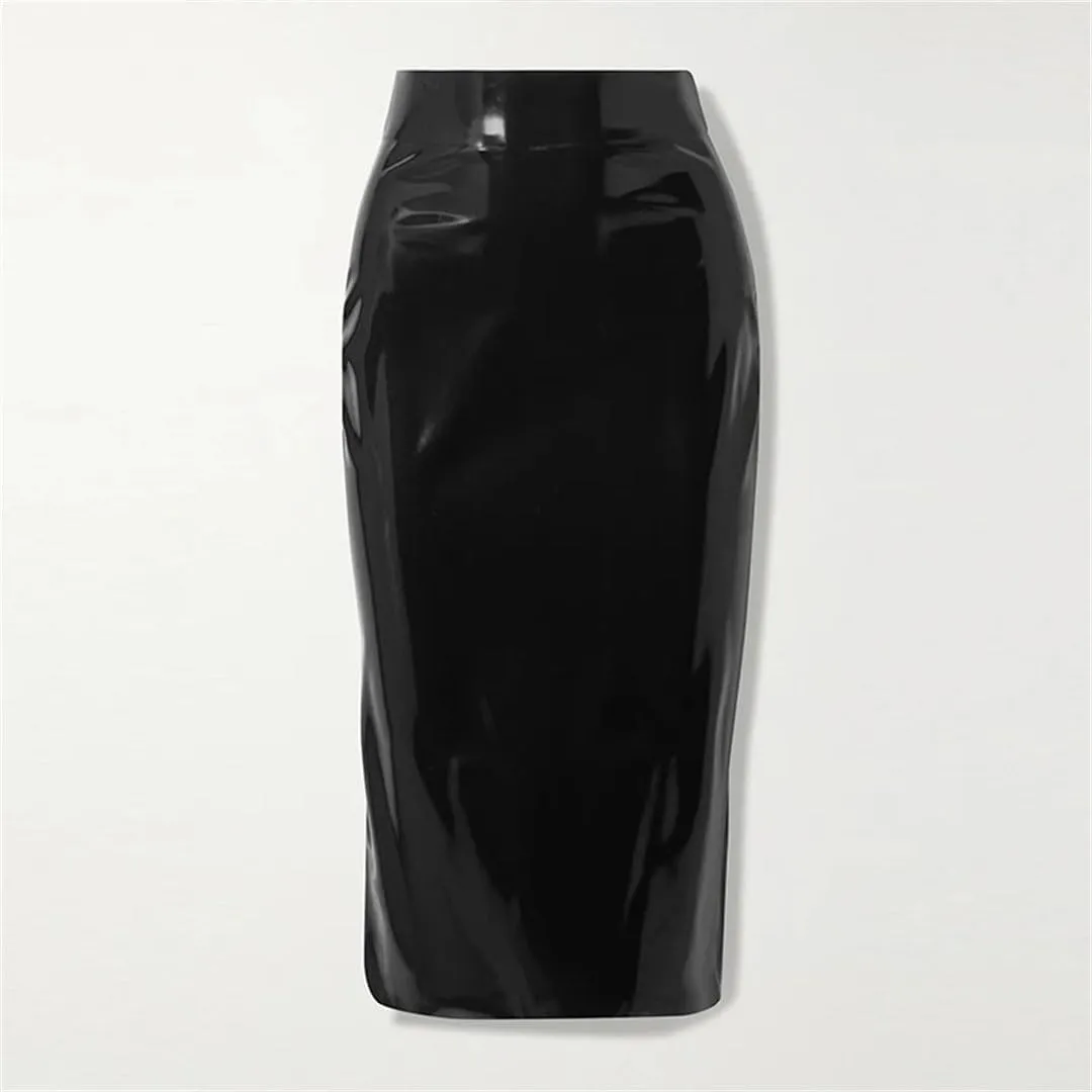 Women High Waist Misi Skirt Shiny Patent Leather Pencil Skirts Zip Sexy Stretch PVC Skirt