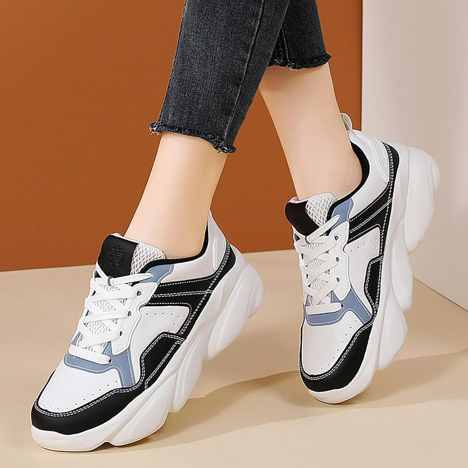 Women White Sneakers Low Top Lace Up Workout Lightweight Fashion Comfortable Non Slip Walking Running Shoes