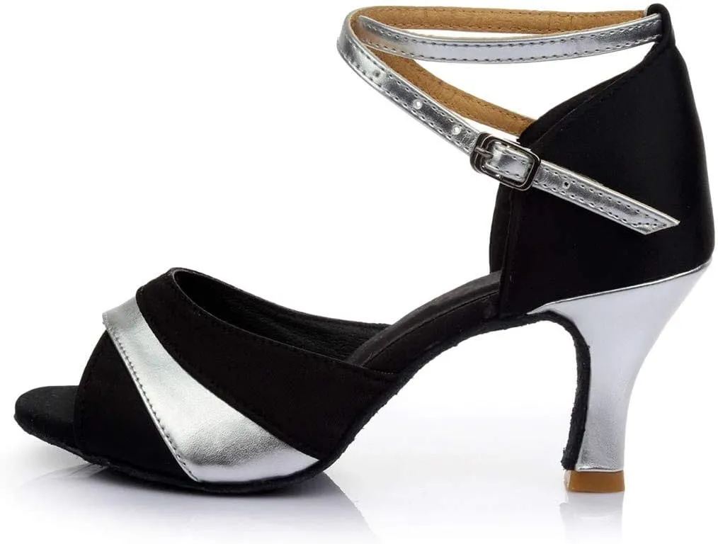 Women's Latin Dance Shoes Professional Ballroom Performance Dance Shoes Womens Sandals Ankle Strapy Fashion Solid Mid Heel Shoe