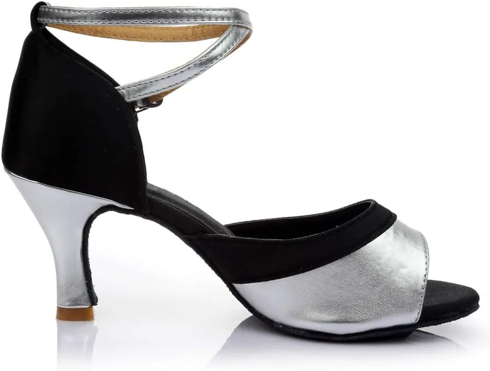 Women's Latin Dance Shoes Professional Ballroom Performance Dance Shoes Womens Sandals Ankle Strapy Fashion Solid Mid Heel Shoe