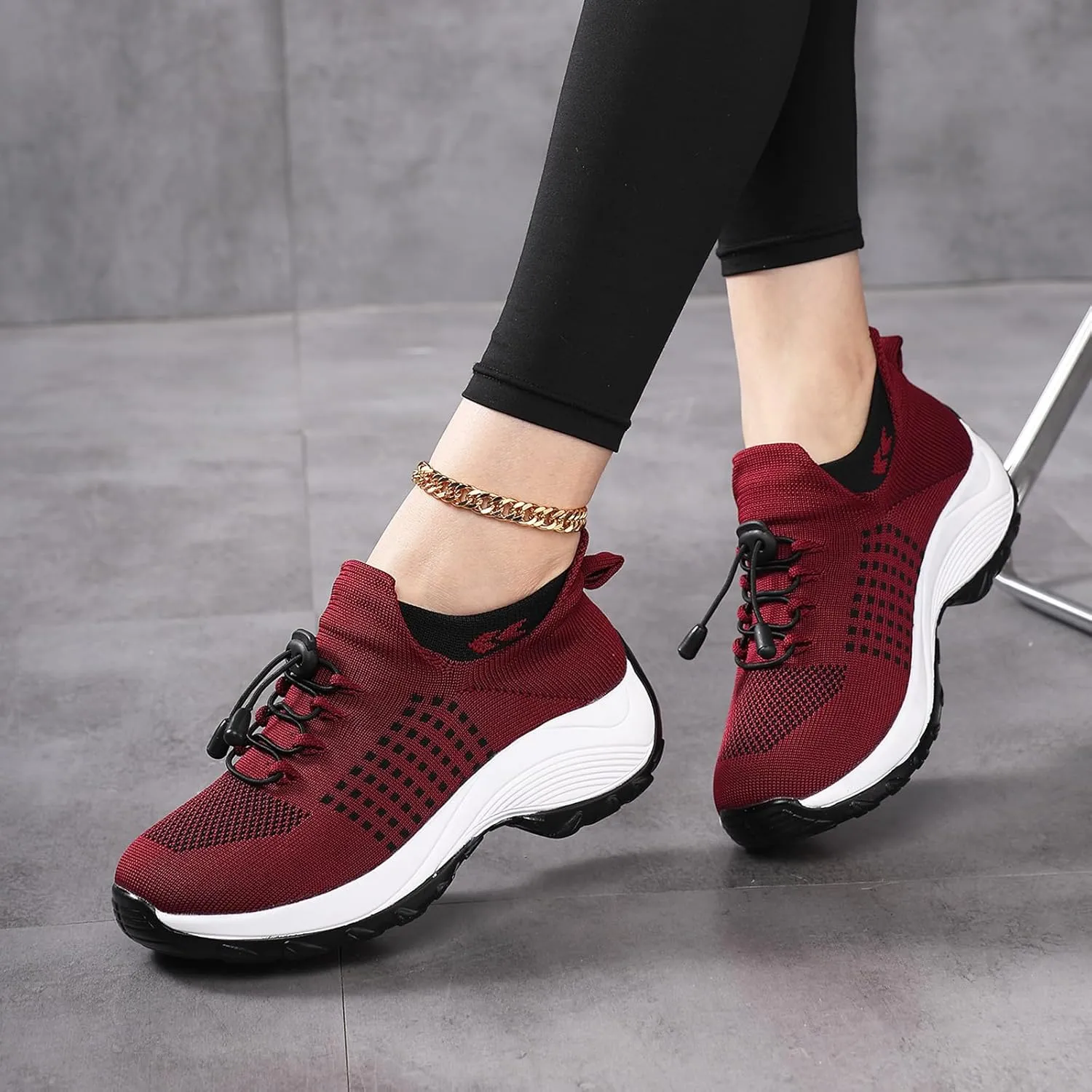 Womens Walking Shoes Sneakers with Arch Support Orthopedic Comfortable Slip On Trainers for Plantar Fasciitis Air Cushion Breathable Lightweight Ladies Athletic Shoe Thick Bottom